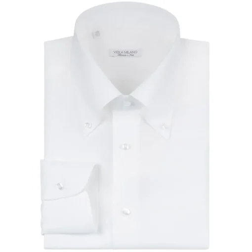 Viola Milano Shirts-- Solid Carlo Riva Oxford/Linen Button-Down Shirt - White - Handmade in Italy - Luxury Exclusive Collection - Avvenice