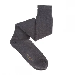 Viola Milano Accessories-- Solid Over-the-Calf Cotton and Silk Socks - Light Grey - Handmade in Italy - Luxury Exclusive Collection - Avvenice