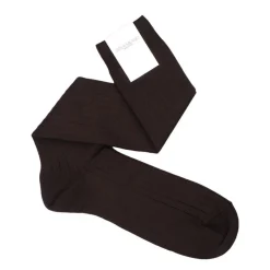 Viola Milano Accessories-- Solid Over-the-Calf Socks - Brown - Handmade in Italy - Luxury Exclusive Collection - Avvenice