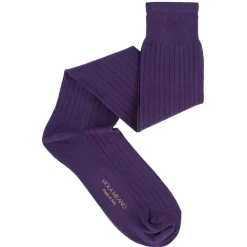 Viola Milano Accessories-- Solid Over-The-Calf Cotton/Silk Socks - Purple - Handmade in Italy - Luxury Exclusive Collection - Avvenice