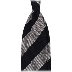 Viola Milano Ties & Bow Ties-- Stripe Handrolled Woven Grenadine/Shantung Tie - Navy/White - Handmade in Italy - Luxury Exclusive Collection - Avvenice