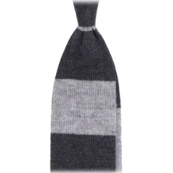 Viola Milano Ties & Bow Ties-- Stripe Knitted 100% Cashmere Tie - Charcoal/Grey - Handmade in Italy - Luxury Exclusive Collection - Avvenice