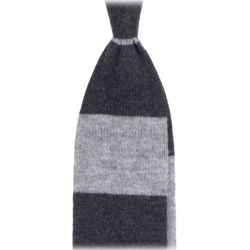 Viola Milano Ties & Bow Ties-- Stripe Knitted 100% Cashmere Tie - Charcoal/Grey - Handmade in Italy - Luxury Exclusive Collection - Avvenice