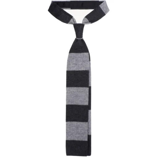 Viola Milano Ties & Bow Ties-- Stripe Knitted 100% Cashmere Tie - Charcoal/Grey - Handmade in Italy - Luxury Exclusive Collection - Avvenice