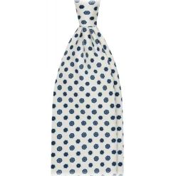 Viola Milano Ties & Bow Ties-- Summer Floral 3-Fold Handprinted Untipped Silk Tie - White - Handmade in Italy - Luxury Exclusive Collection - Avvenice