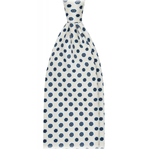 Viola Milano Ties & Bow Ties-- Summer Floral 3-Fold Handprinted Untipped Silk Tie - White - Handmade in Italy - Luxury Exclusive Collection - Avvenice