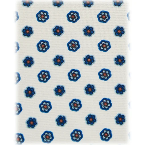 Viola Milano Ties & Bow Ties-- Summer Floral 3-Fold Handprinted Untipped Silk Tie - White - Handmade in Italy - Luxury Exclusive Collection - Avvenice