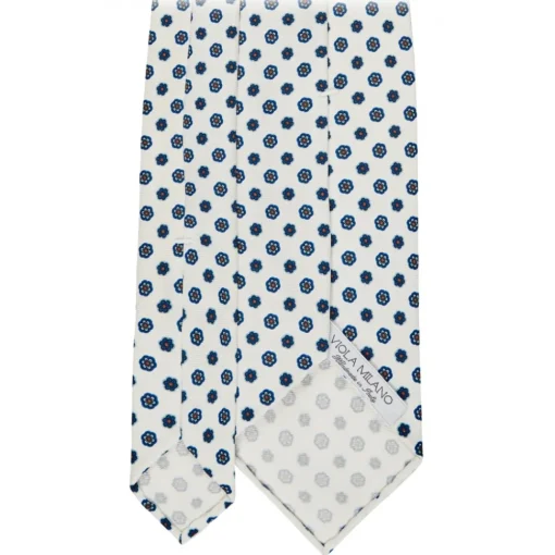 Viola Milano Ties & Bow Ties-- Summer Floral 3-Fold Handprinted Untipped Silk Tie - White - Handmade in Italy - Luxury Exclusive Collection - Avvenice