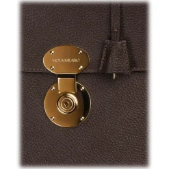 Viola Milano Bags-- The Light City Gold Lock Briefcase - Brown - Handmade in Italy - Luxury Exclusive Collection - Avvenice
