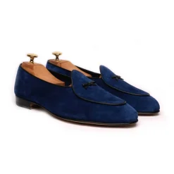 Viola Milano Shoes-- Unlined Belgian Loafer - Blue - Handmade in Italy - Luxury Exclusive Collection - Avvenice