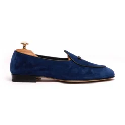 Viola Milano Shoes-- Unlined Belgian Loafer - Blue - Handmade in Italy - Luxury Exclusive Collection - Avvenice