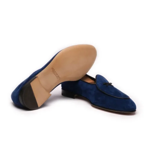 Viola Milano Shoes-- Unlined Belgian Loafer - Blue - Handmade in Italy - Luxury Exclusive Collection - Avvenice