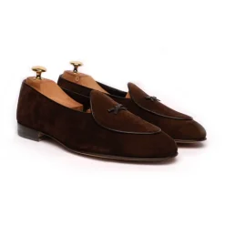 Viola Milano Shoes-- Unlined Belgian Loafer - Brown Suede - Handmade in Italy - Luxury Exclusive Collection - Avvenice