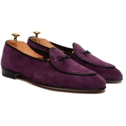 Viola Milano Shoes-- Unlined Belgian Suede Loafer - Purple - Handmade in Italy - Luxury Exclusive Collection - Avvenice