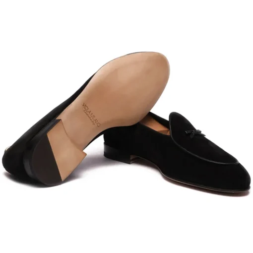 Viola Milano Shoes-- Unlined Belgian Suede Loafer - Black - Handmade in Italy - Luxury Exclusive Collection - Avvenice