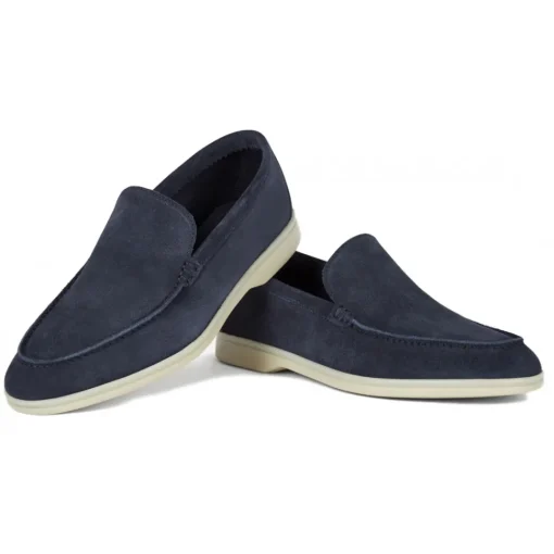Viola Milano Shoes-- Unlined Capri Suede Loafer - Navy - Handmade in Italy - Luxury Exclusive Collection - Avvenice