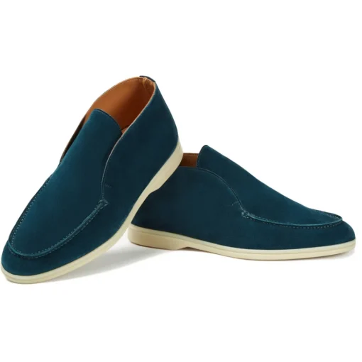 Viola Milano Shoes-- Unlined City Suede Loafer - Cobalt Green - Handmade in Italy - Luxury Exclusive Collection - Avvenice