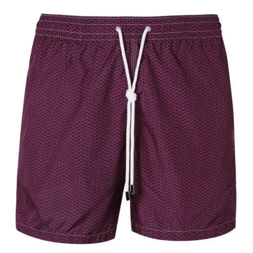 Viola Milano Swimwear-- Wave Pattern Printed Swimtrunks - Navy and Red - Handmade in Italy - Luxury Exclusive Collection - Avvenice