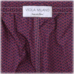 Viola Milano Swimwear-- Wave Pattern Printed Swimtrunks - Navy and Red - Handmade in Italy - Luxury Exclusive Collection - Avvenice