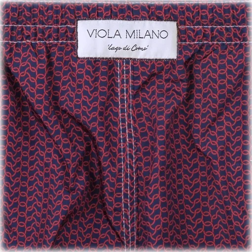 Viola Milano Swimwear-- Wave Pattern Printed Swimtrunks - Navy and Red - Handmade in Italy - Luxury Exclusive Collection - Avvenice