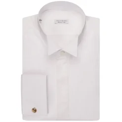 Viola Milano Shirts-- White Cotton Dress Shirt With Wing Collar And Double Cuffs - Handmade in Italy - Luxury Exclusive Collection - Avvenice