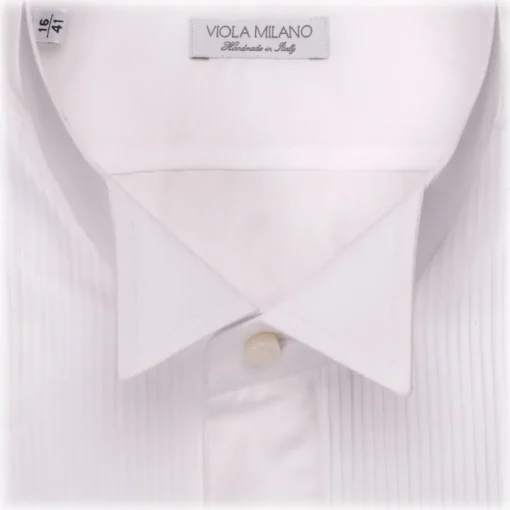 Viola Milano Shirts-- White Cotton Dress Shirt With Wing Collar And Double Cuffs - Handmade in Italy - Luxury Exclusive Collection - Avvenice