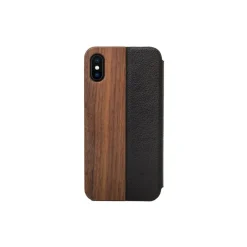 Woodcessories Case-- Eco Wallet Flip Cover - Real Wood and Leather - Walnut - iPhone XR - Eco Case - Flip Collection - Avvenice