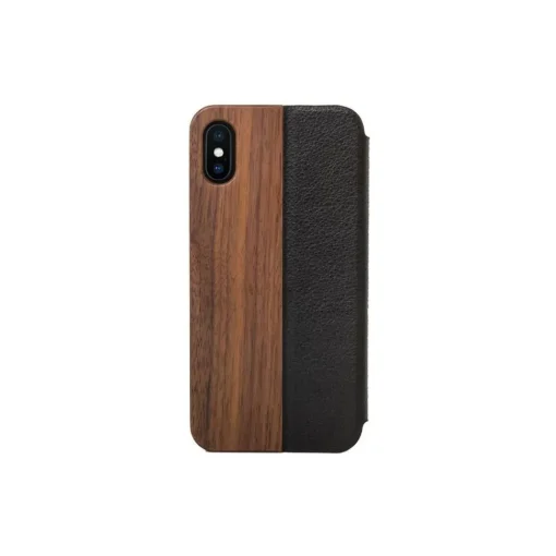 Woodcessories Case-- Eco Wallet Flip Cover - Real Wood and Leather - Walnut - iPhone XR - Eco Case - Flip Collection - Avvenice