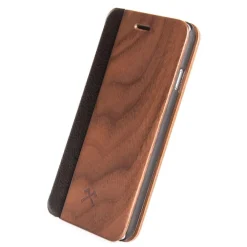 Woodcessories Case-- Eco Wallet Flip Cover - Real Wood and Leather - Walnut - iPhone XR - Eco Case - Flip Collection - Avvenice