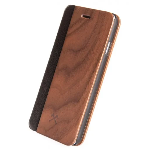 Woodcessories Case-- Eco Wallet Flip Cover - Real Wood and Leather - Walnut - iPhone XR - Eco Case - Flip Collection - Avvenice
