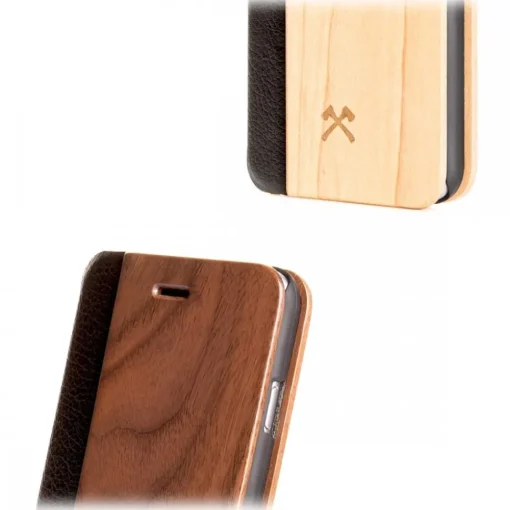 Woodcessories Case-- Eco Wallet Flip Cover - Real Wood and Leather - Walnut - iPhone XR - Eco Case - Flip Collection - Avvenice