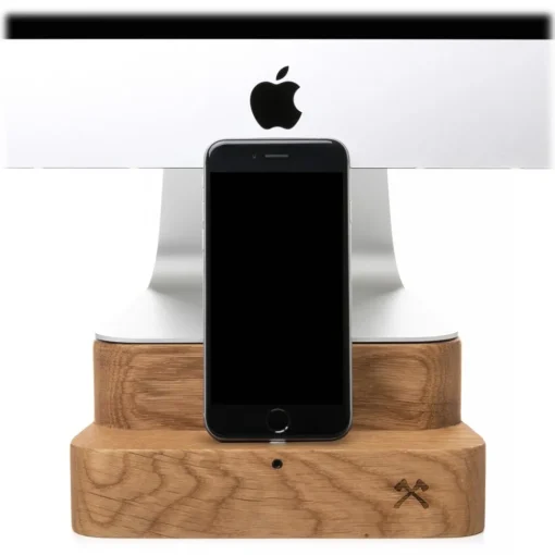 Woodcessories Desk Supplies-- Oak / Premium Wooden iMac Stand + iPhone - MacBook 27 - Eco Foot - Wooden MacBook Support - Avvenice