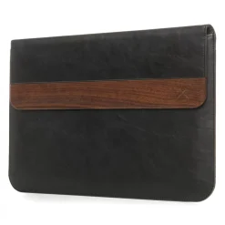 Woodcessories Skin-- Walnut / Black Leather / MacBook Bag - MacBook 13 Pro Touchbar - Eco Pouch Case - Wooden MacBook Bag - Avvenice