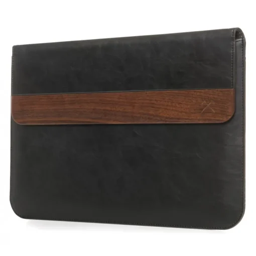 Woodcessories Skin-- Walnut / Black Leather / MacBook Bag - MacBook 13 Pro Touchbar - Eco Pouch Case - Wooden MacBook Bag - Avvenice