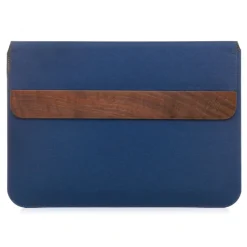 Woodcessories Skin-- Walnut / Blue Navy Leather / MacBook Bag - MacBook 15 Pro - Eco Pouch Case - Wooden MacBook Bag - Avvenice