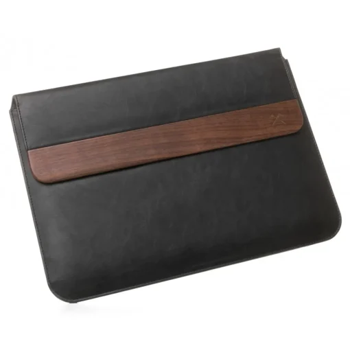 Woodcessories Skin-- Walnut / Black Leather / MacBook Bag - MacBook 15 Pro Ret Touchbar - Eco Pouch Case - Wooden MacBook Bag - Avvenice