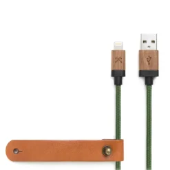Woodcessories Accessories-- Walnut / Green - Wooden Mfi Lightning Cable 1.2 m - Eco Cable - Wooden Apple USB Lighting Cable - Avvenice