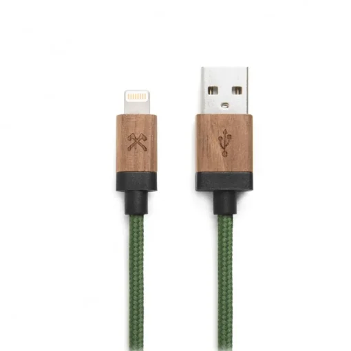 Woodcessories Accessories-- Walnut / Green - Wooden Mfi Lightning Cable 1.2 m - Eco Cable - Wooden Apple USB Lighting Cable - Avvenice