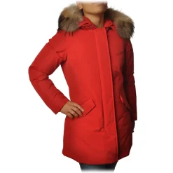 Woolrich Jackets-- Arctic Parka with Hood and Contrasting Color Fur - Red - Jacket - Luxury Exclusive Collection - Avvenice