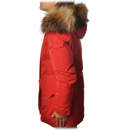 Woolrich Jackets-- Arctic Parka with Hood and Contrasting Color Fur - Red - Jacket - Luxury Exclusive Collection - Avvenice