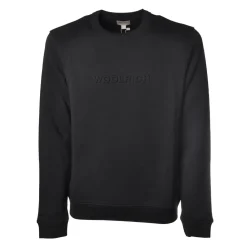 Woolrich Sweatshirts-- Crewneck Sweatshirt with Logo - Blue - Luxury Exclusive Collection - Avvenice