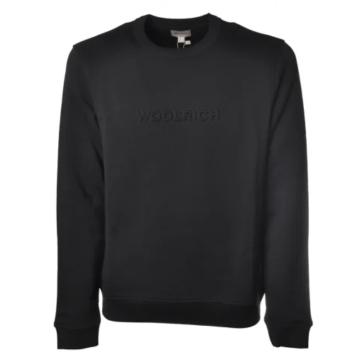 Woolrich Sweatshirts-- Crewneck Sweatshirt with Logo - Blue - Luxury Exclusive Collection - Avvenice