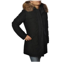 Woolrich Jackets-- Down Jacket with Fur-Trimmed Hood - Black - Jacket - Luxury Exclusive Collection - Avvenice
