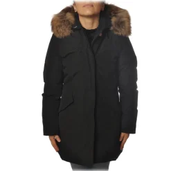 Woolrich Jackets-- Down Jacket with Fur-Trimmed Hood - Black - Jacket - Luxury Exclusive Collection - Avvenice