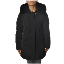 Woolrich Jackets-- Fitted Down Jacket with Fox Fur Trimmed Hood - Black - Jacket - Luxury Exclusive Collection - Avvenice