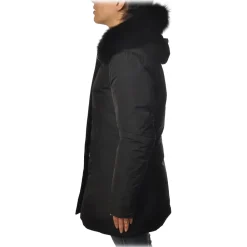 Woolrich Jackets-- Fitted Down Jacket with Fox Fur Trimmed Hood - Black - Jacket - Luxury Exclusive Collection - Avvenice