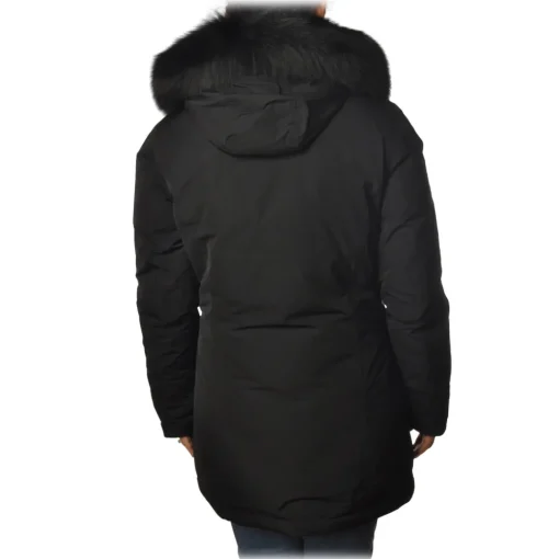 Woolrich Jackets-- Fitted Down Jacket with Fox Fur Trimmed Hood - Black - Jacket - Luxury Exclusive Collection - Avvenice