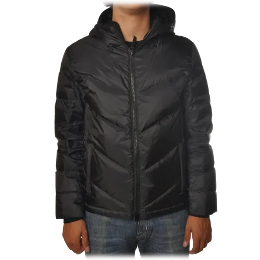 Woolrich Jackets-- Hooded Chevron Jacket - Black - Jacket - Luxury Exclusive Collection - Avvenice