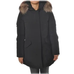 Woolrich Jackets-- Hooded Waisted Down Jacket - Black - Jacket - Luxury Exclusive Collection - Avvenice