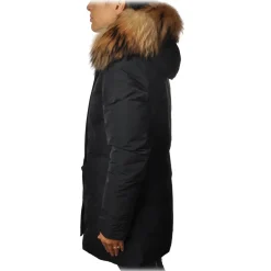 Woolrich Jackets-- Jacket in Shiny Material with Fur-Trimmed Hood - Blue - Jacket - Luxury Exclusive Collection - Avvenice